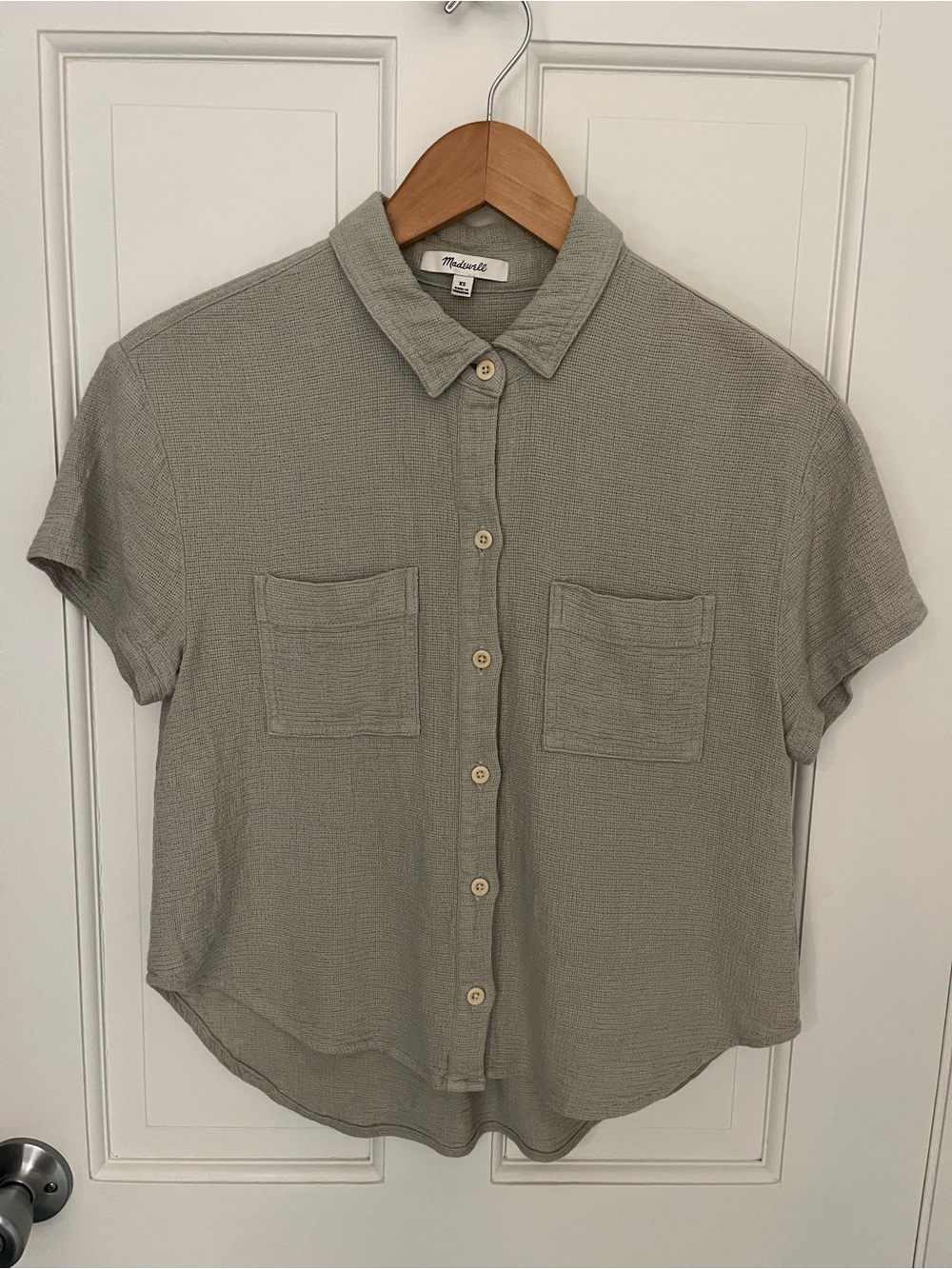 Madewell Breezewoven Beachside Shirttail Top, Ashen Sage, Size XS